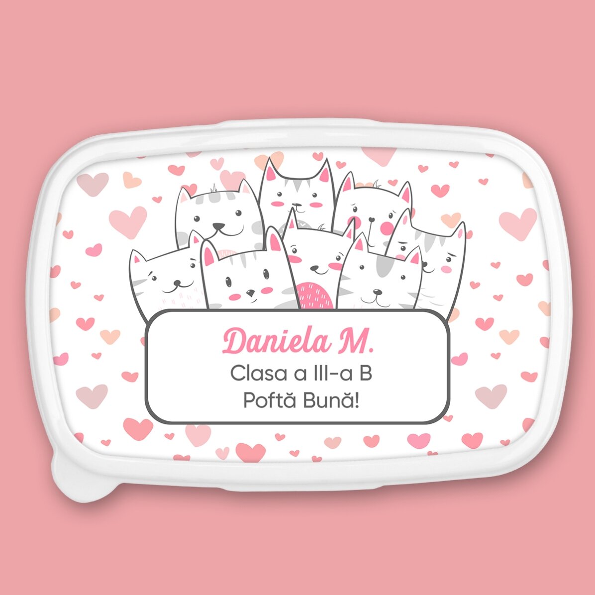 Lunch box, caserolă personalizat cu text - Kitty 