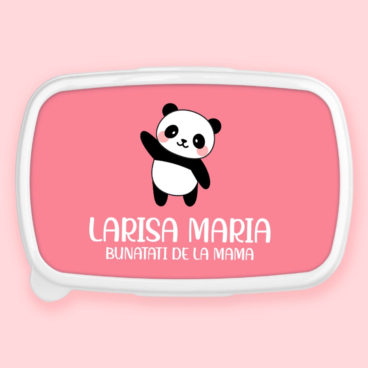 Lunch box, caserolă personalizat cu text și fundal colorat - Panda
