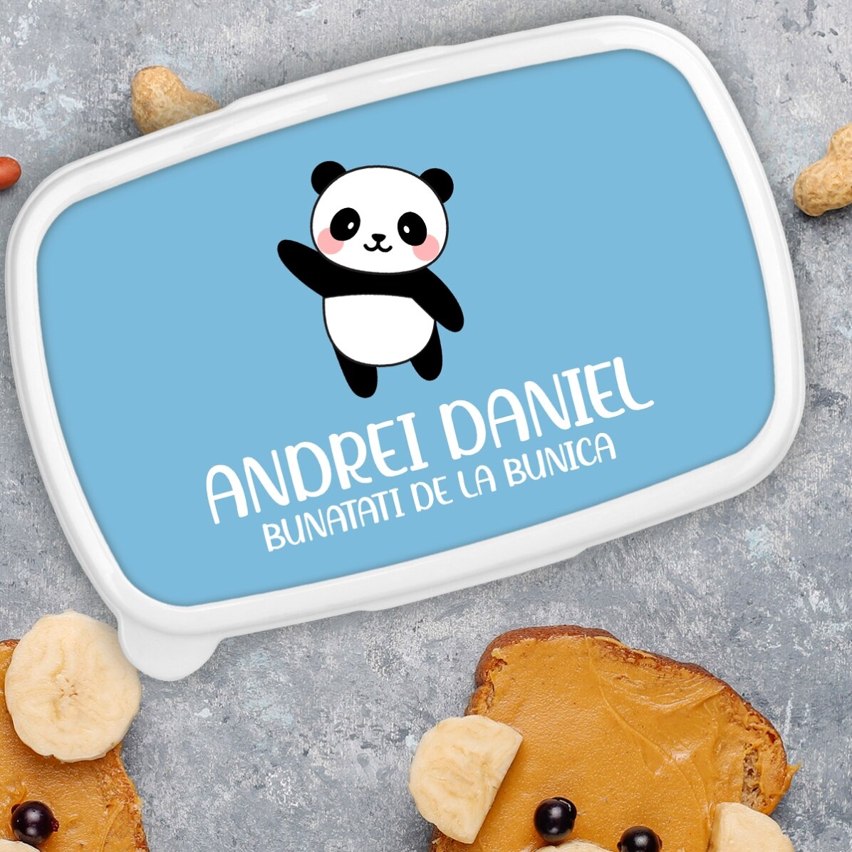 Lunch box, caserolă personalizat cu text și fundal colorat - Panda
