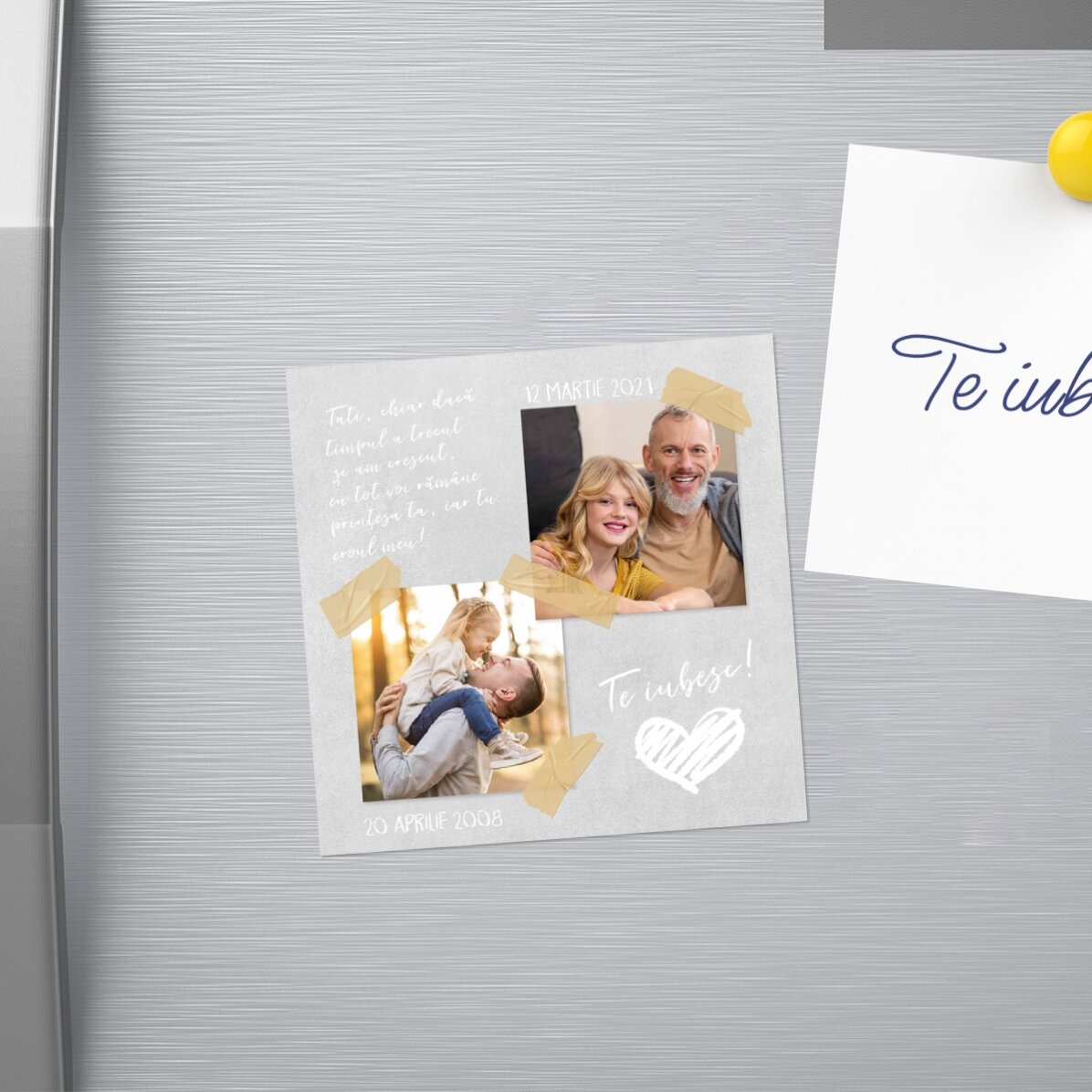 Magnet 10x10 personalizat cu 2 poze și text - Time