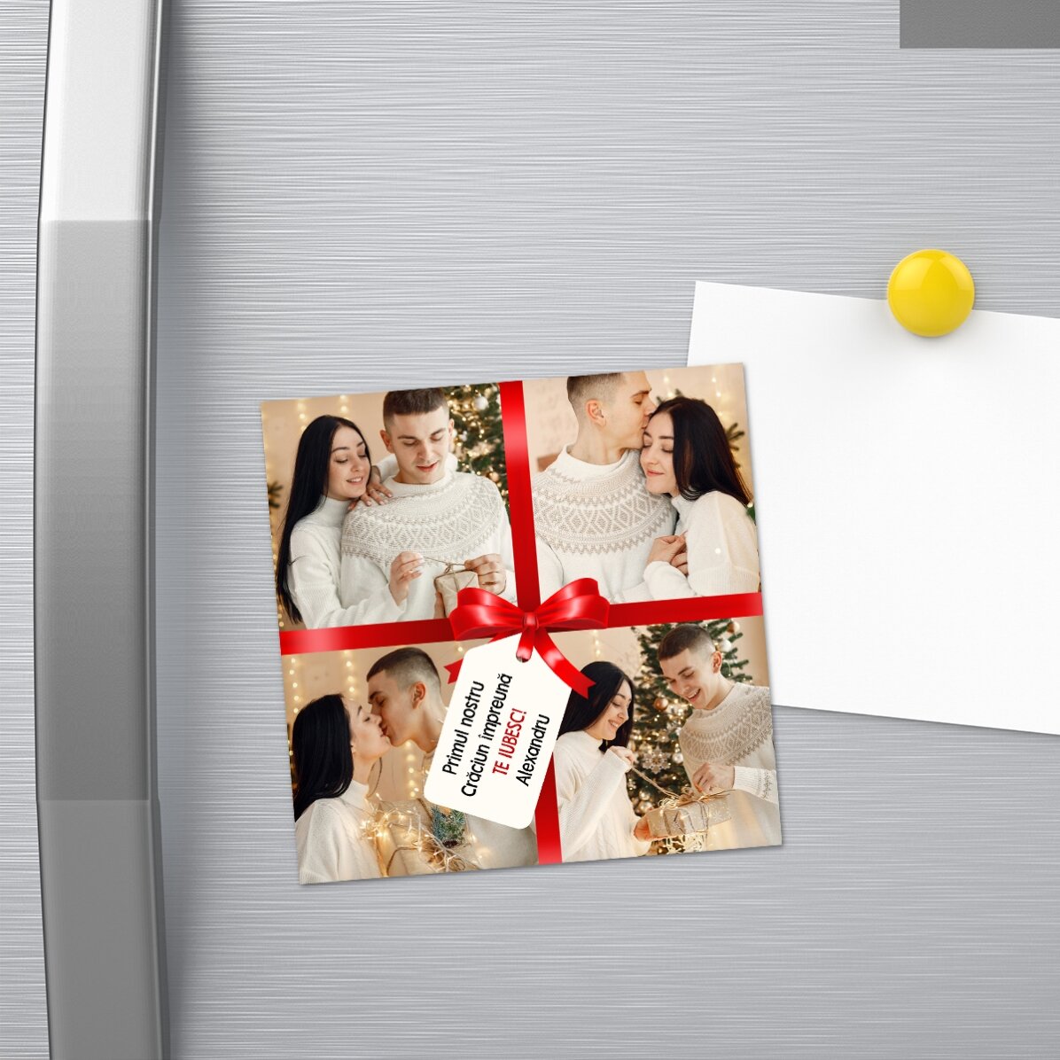 Magnet 10x10 personalizat cu 4 poze și mesaj - Cadoul perfect