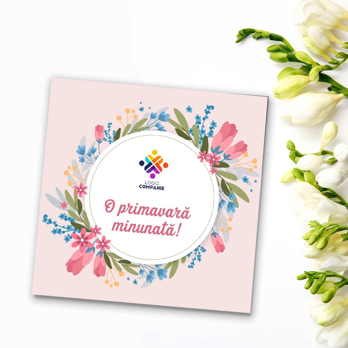 Magnet 10x10 personalizat cu logo și text - O primăvară frumoasă!