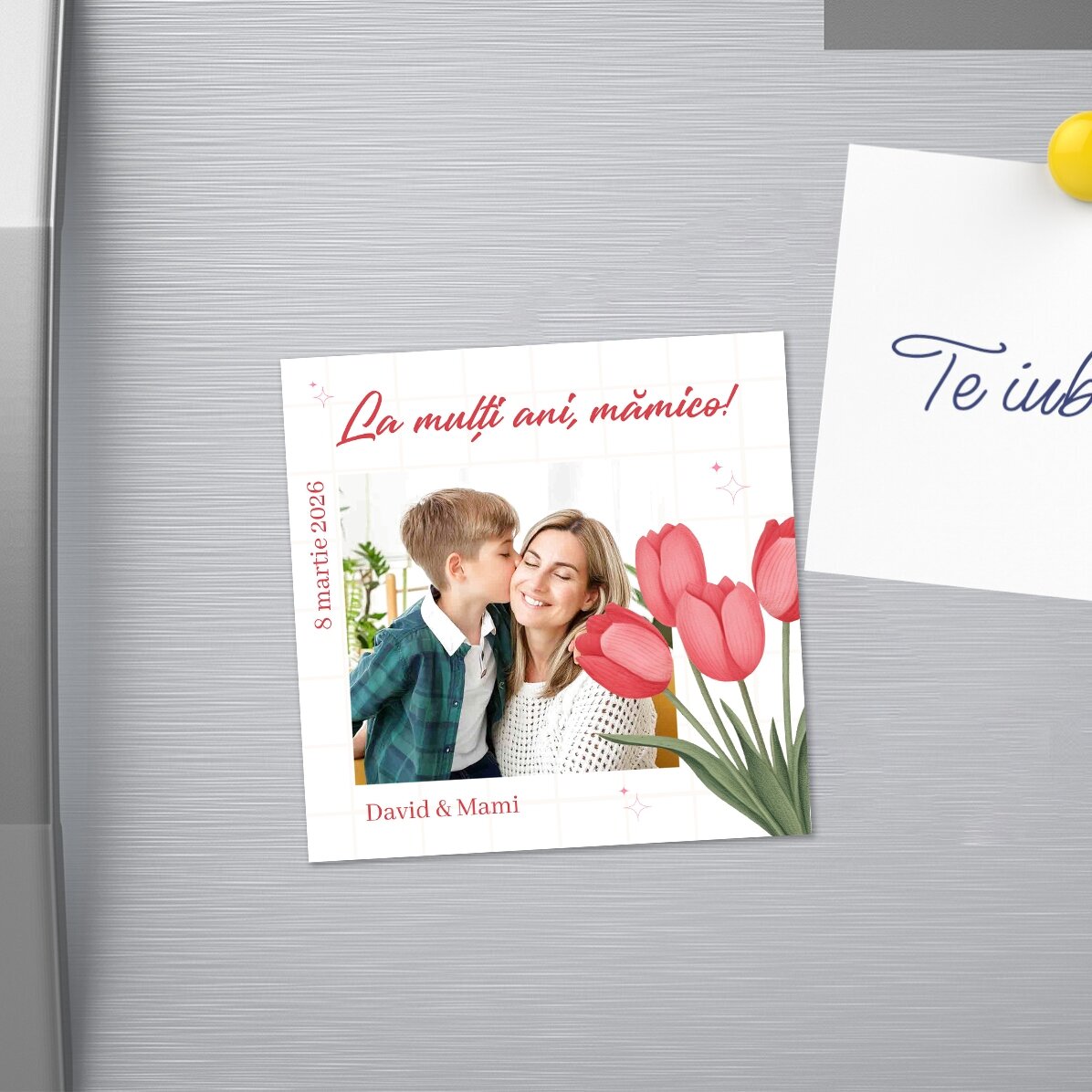Personalised 10x10 magnet with a photo and message - 8 March