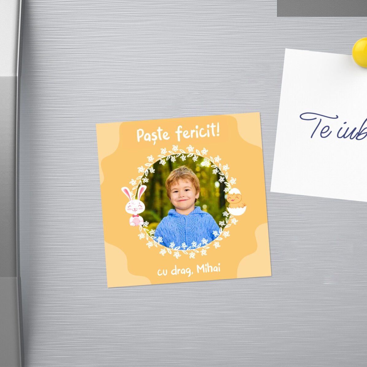 Magnet 10x10 personalizat cu o poză și mesaj de Paște 