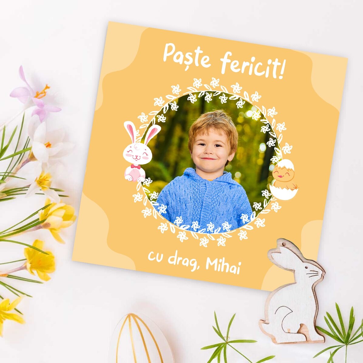 Magnet 10x10 personalizat cu o poză și mesaj de Paște 