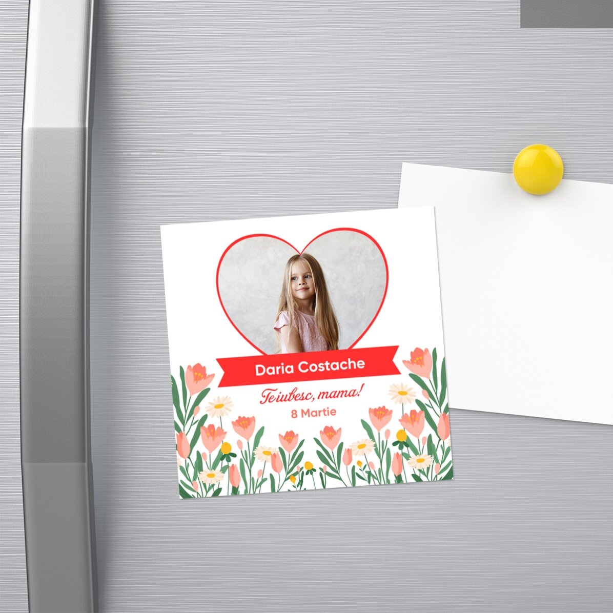 Personalised 10x10 magnet with a photo and text - 8 March