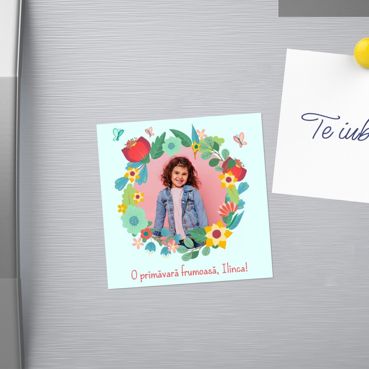 Magnet 10x10 personalizat cu o poză și text - Flori