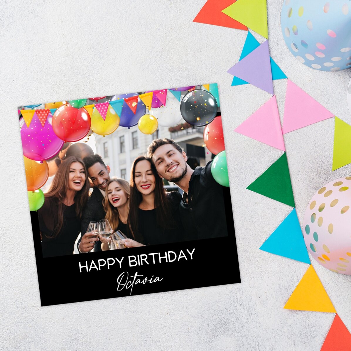 Magnet 10x10 personalizat cu o poză și text - Happy Birthday