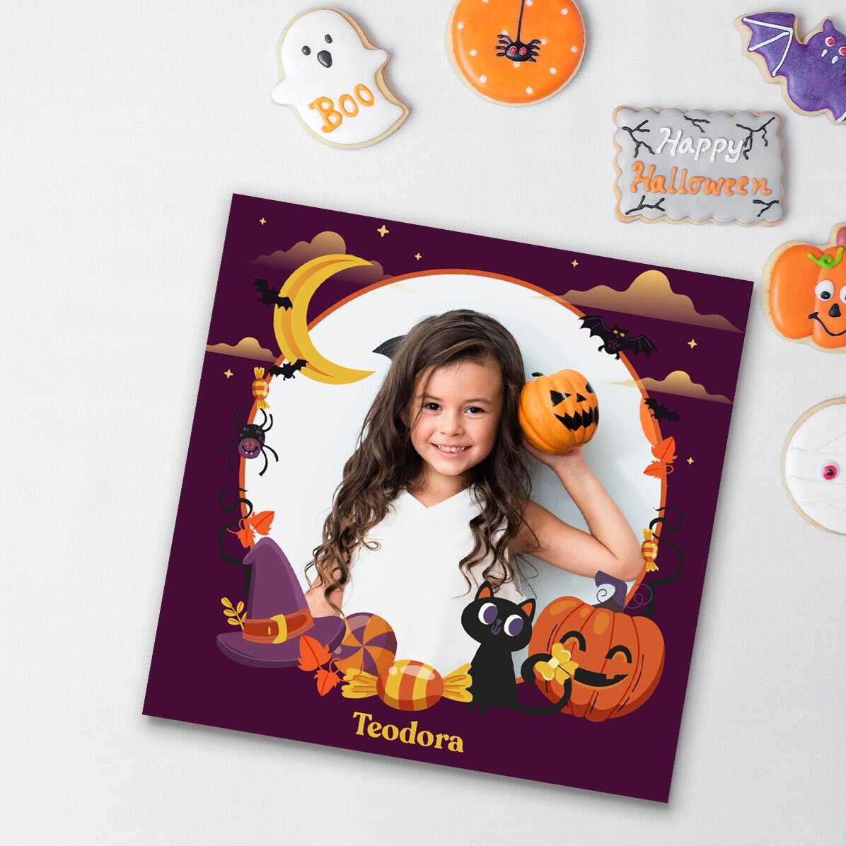 Magnet 10x10 personalizat cu o poză și text - Happy Halloween