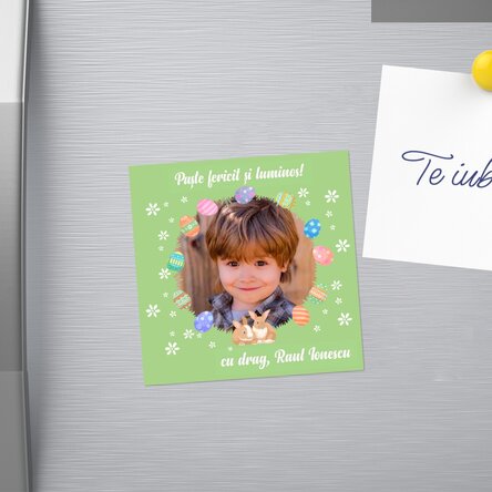 Magnet 10x10 personalizat cu o poză și text - Paște