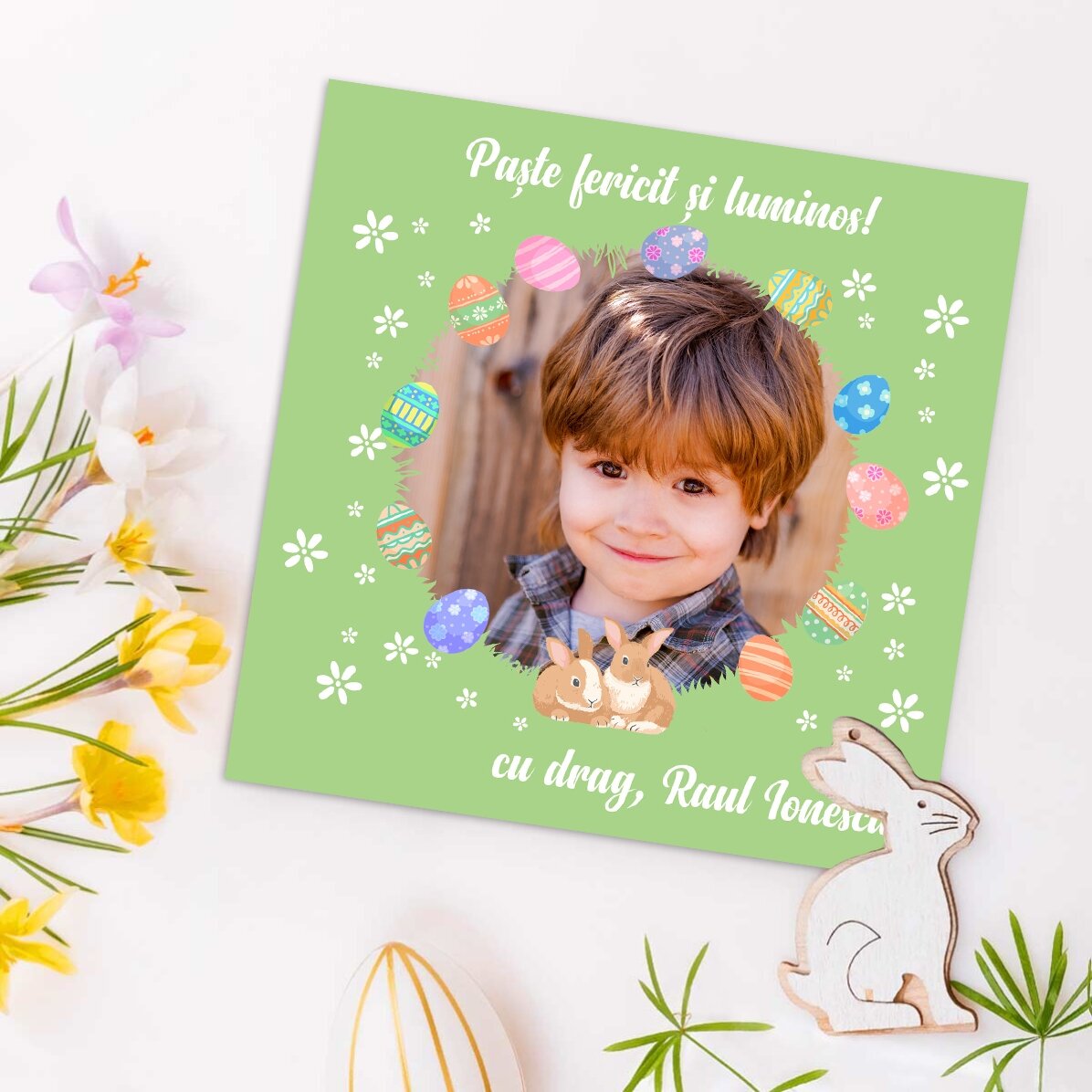 Magnet 10x10 personalizat cu o poză și text - Paște