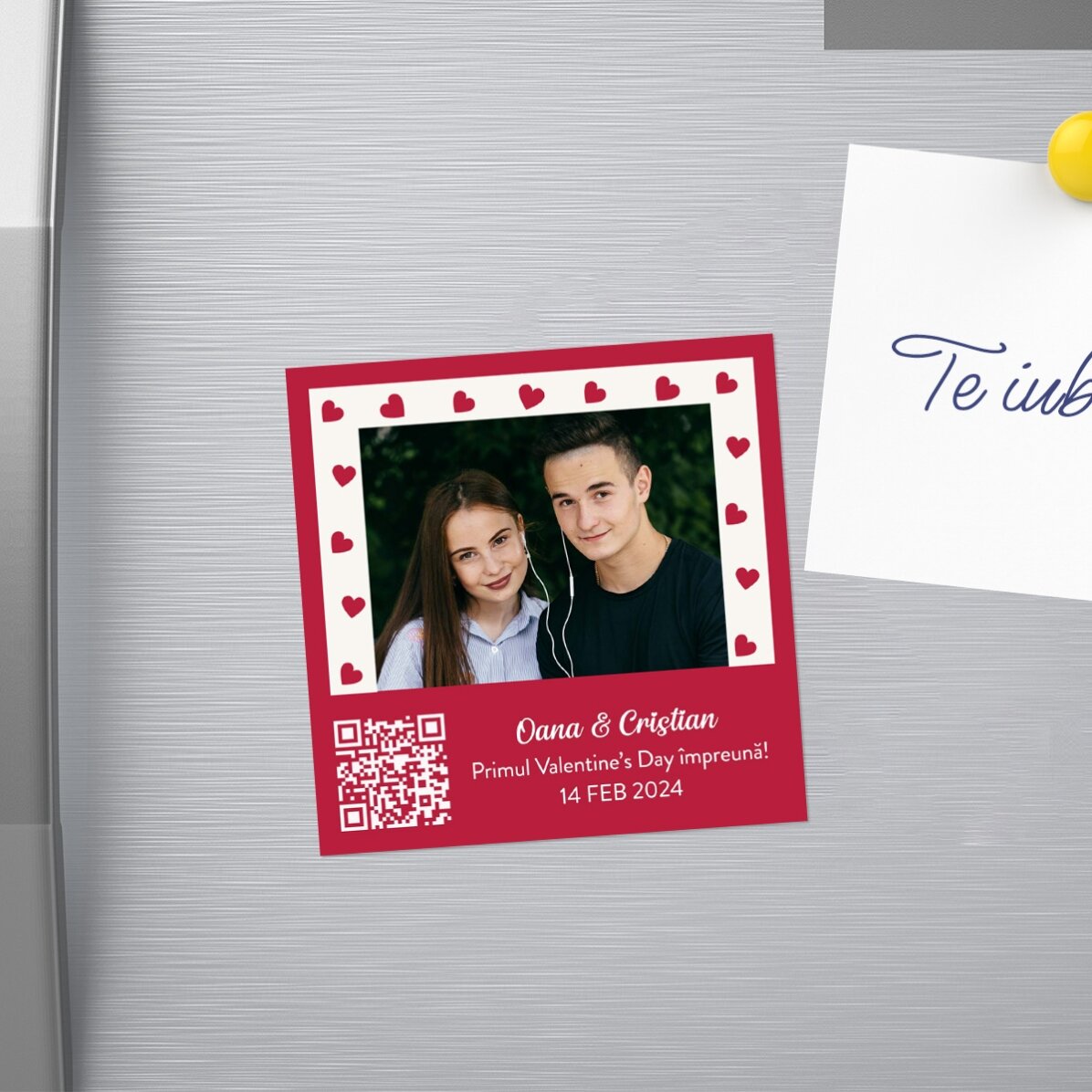 Magnet 10x10 personalizat cu poză, mesaj și cod QR