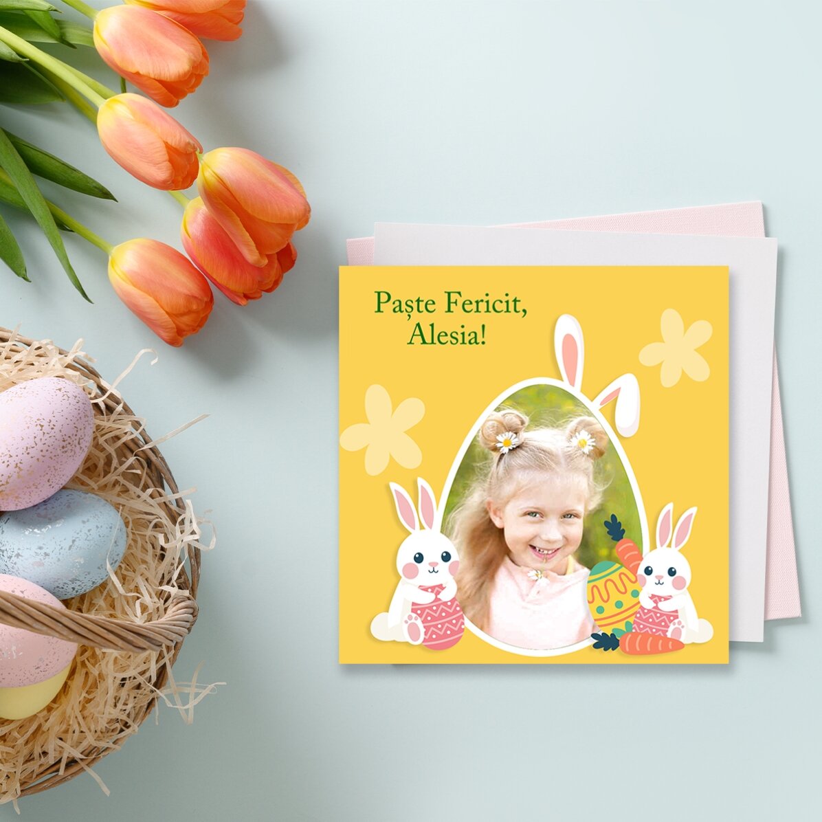 Magnet 10x10 personalizat cu poză și mesaj - Paște