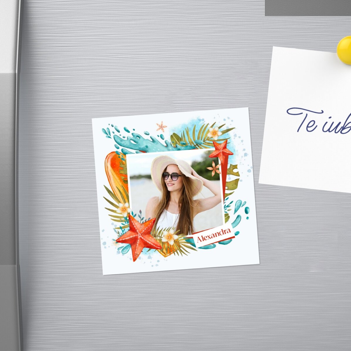 Magnet 10x10 personalizat cu poză și nume - Vacanță