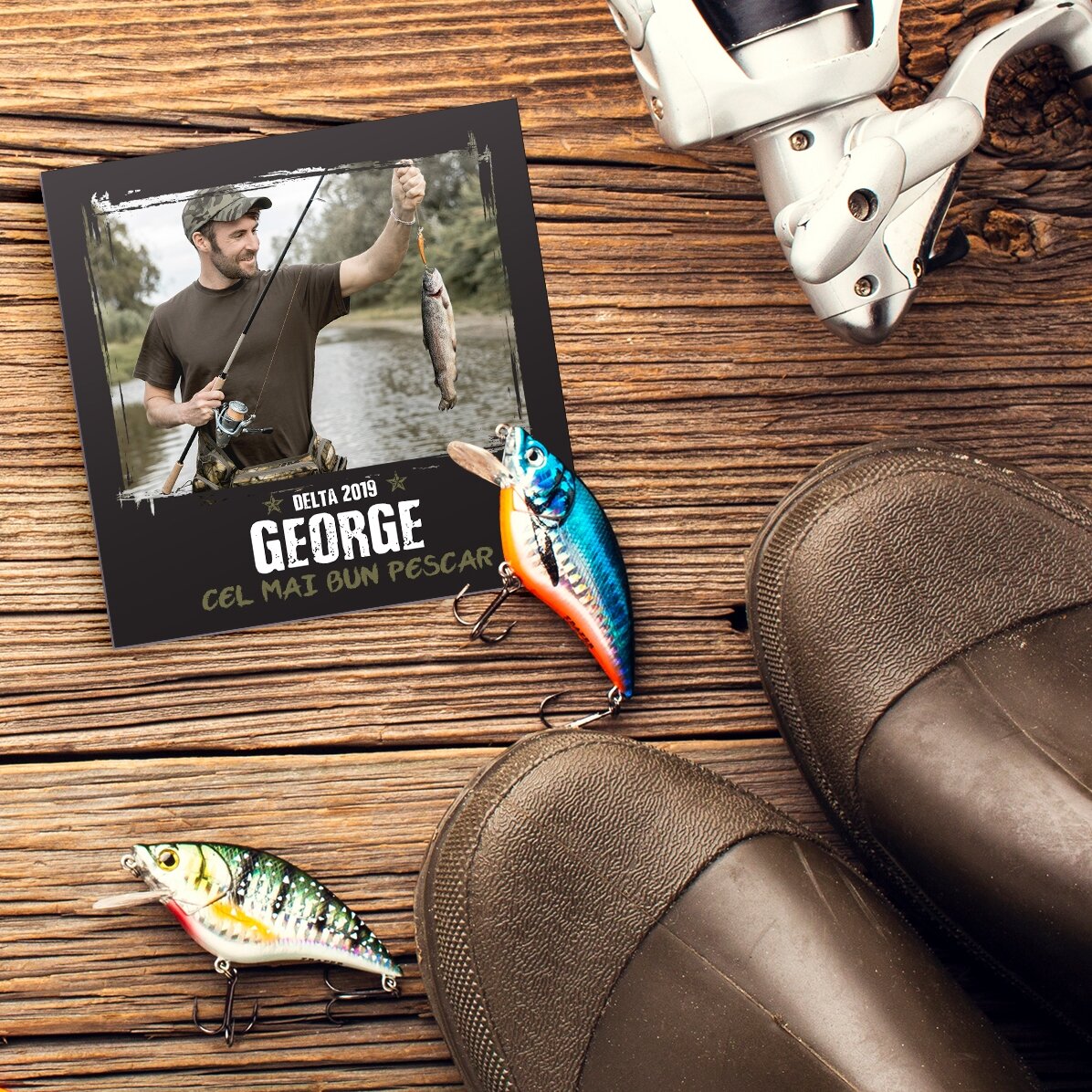 Magnet 10x10 personalizat cu poză și text - Cel mai bun pescar