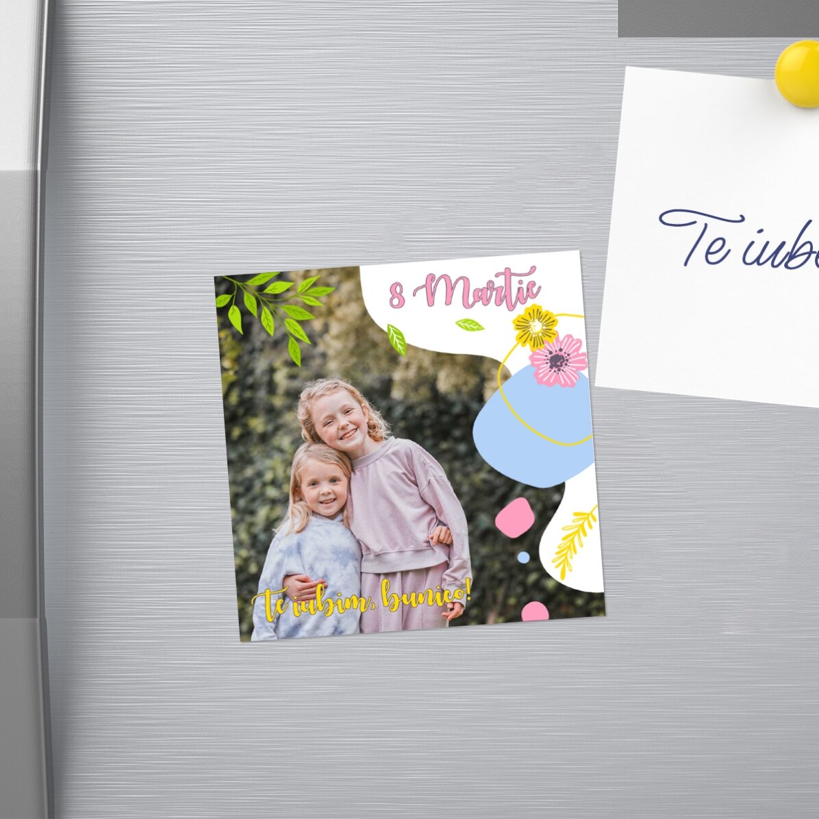 Personalised 10x10 magnet with photo and text - Happiness