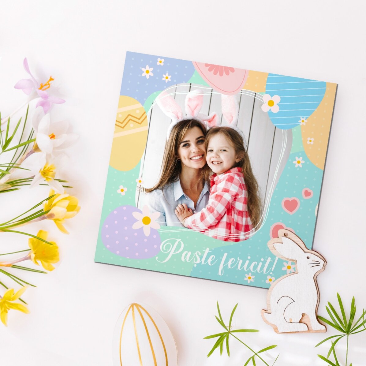 Magnet 10x10 personalizat cu poză și text - Paște fericit 