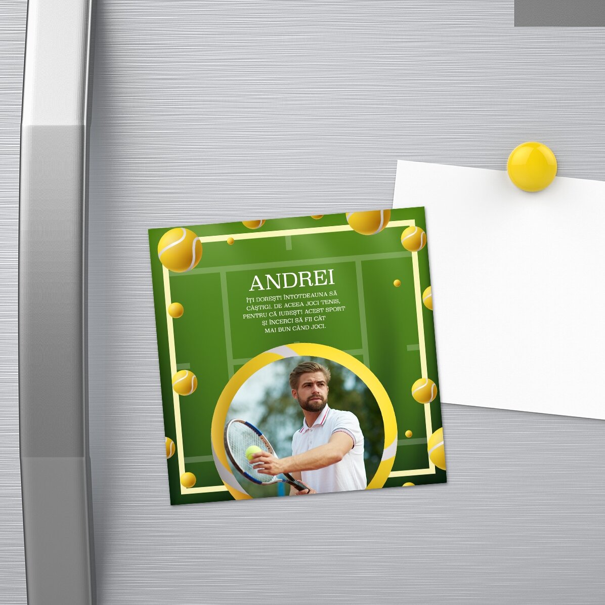 Magnet 10x10 personalizat cu poză și text - Tenis