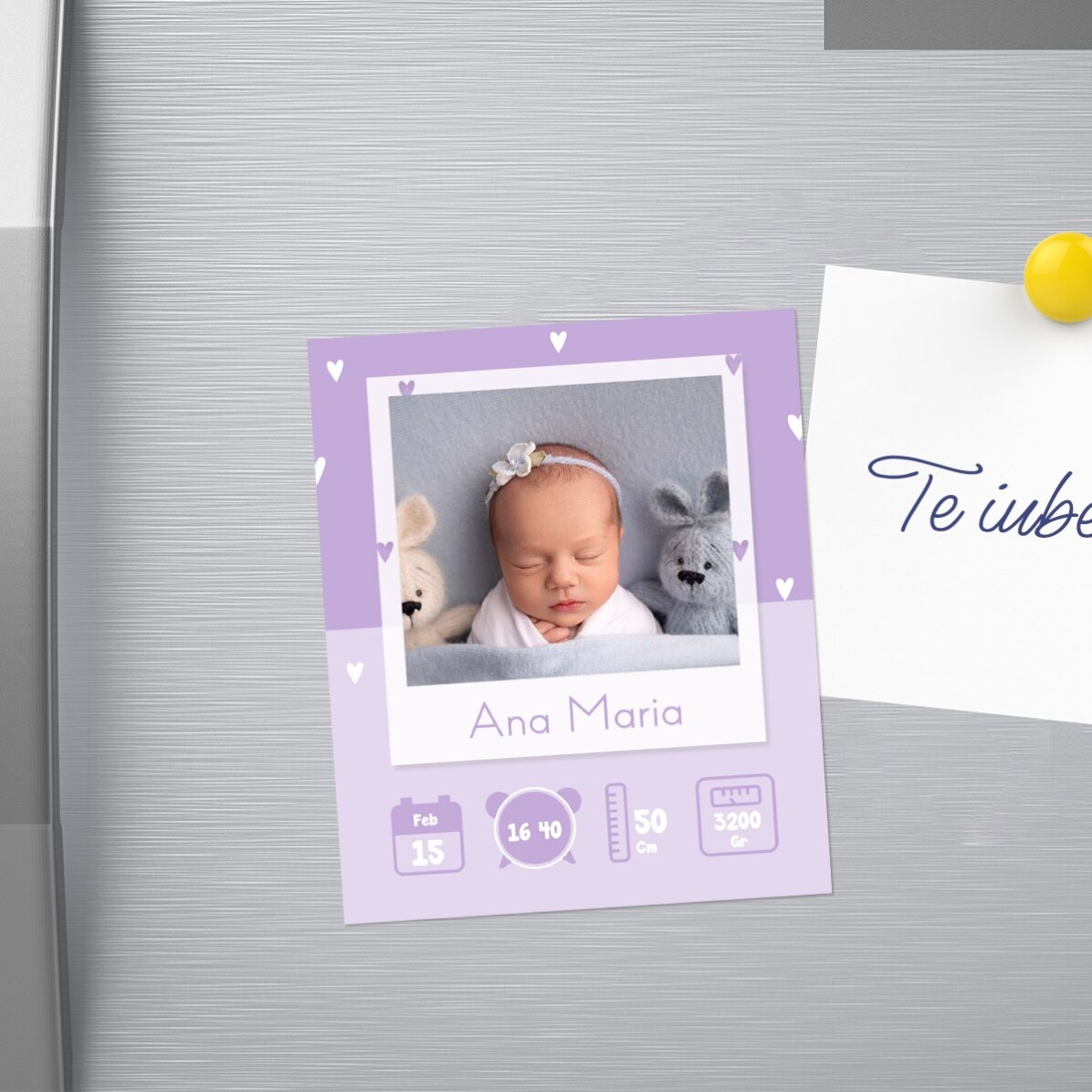 Magnet 10x12 cm personalizat cu o poză și text - Baby