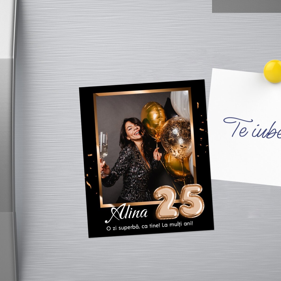 Magnet 10x12 cm personalizat cu o poze și număr - La mulți ani!