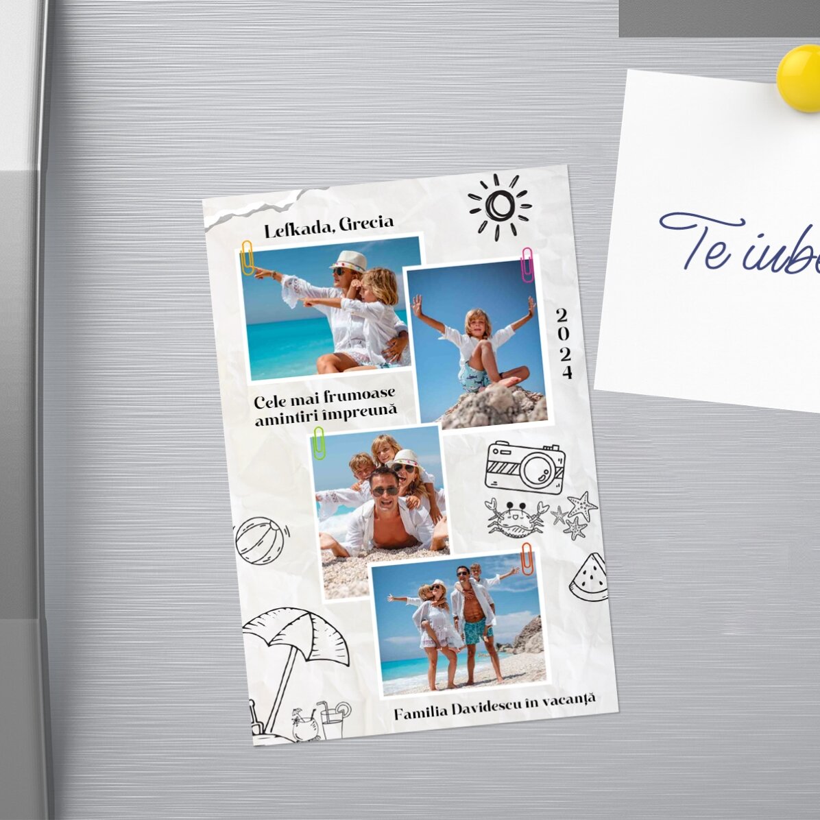 Magnet 10x15 cm personalizat cu 4 poze și text - Holiday