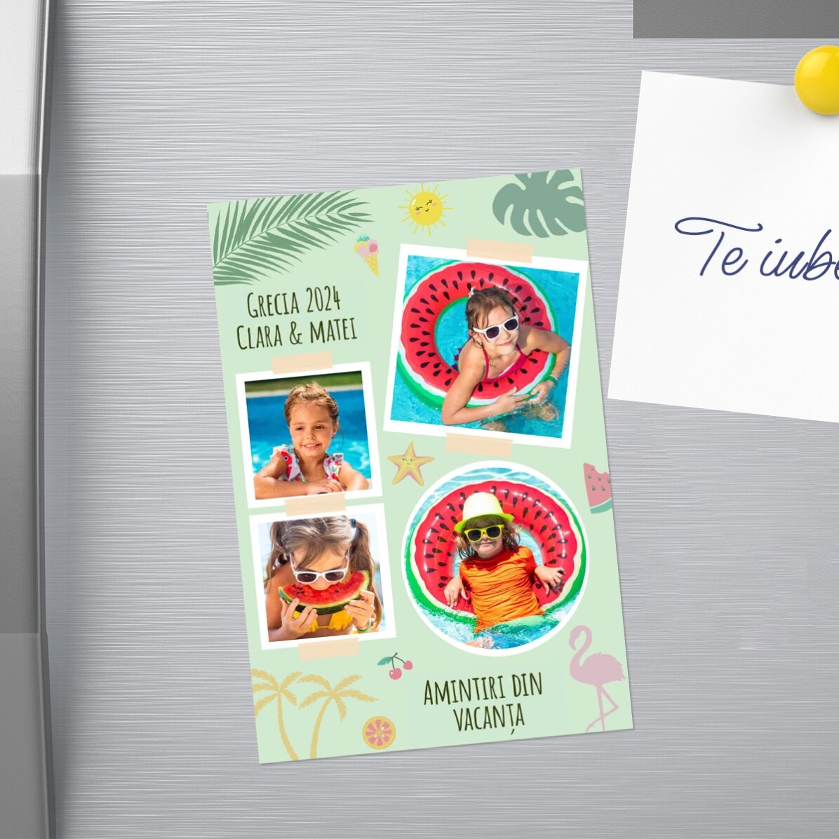 Magnet 10x15 cm personalizat cu 4 poze și text - Vacanță