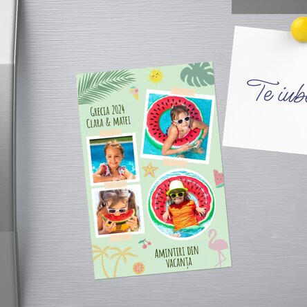 Magnet 10x15 cm personalizat cu 4 poze și text - Vacanță