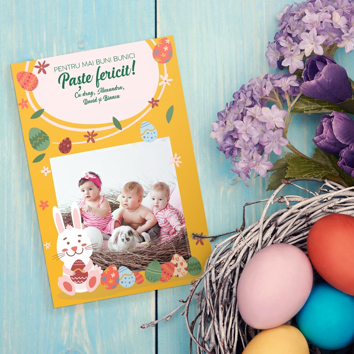 Magnet 10x15 cm personalizat cu text și poză - Paște fericit