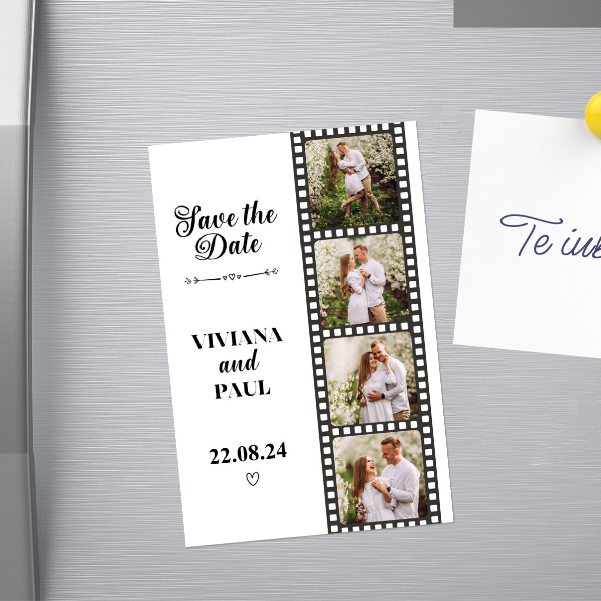 Magnet 10x15cm personalizat cu 4 poze și text - Save the date