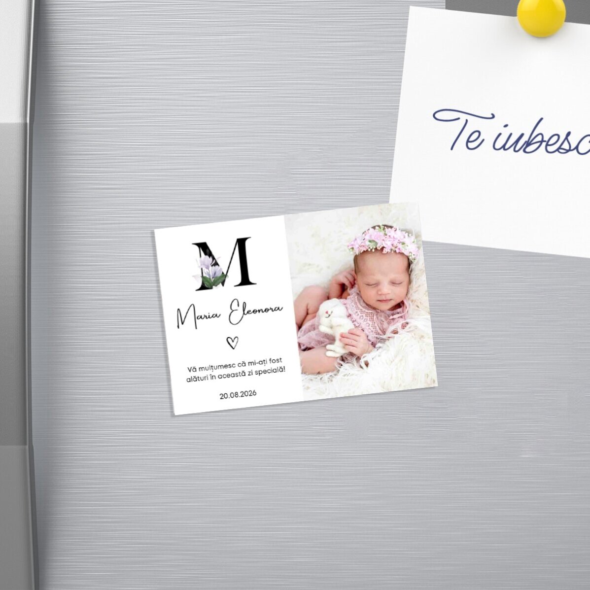 Personalised 10x7 cm magnet with a photo and text – Christening keepsake