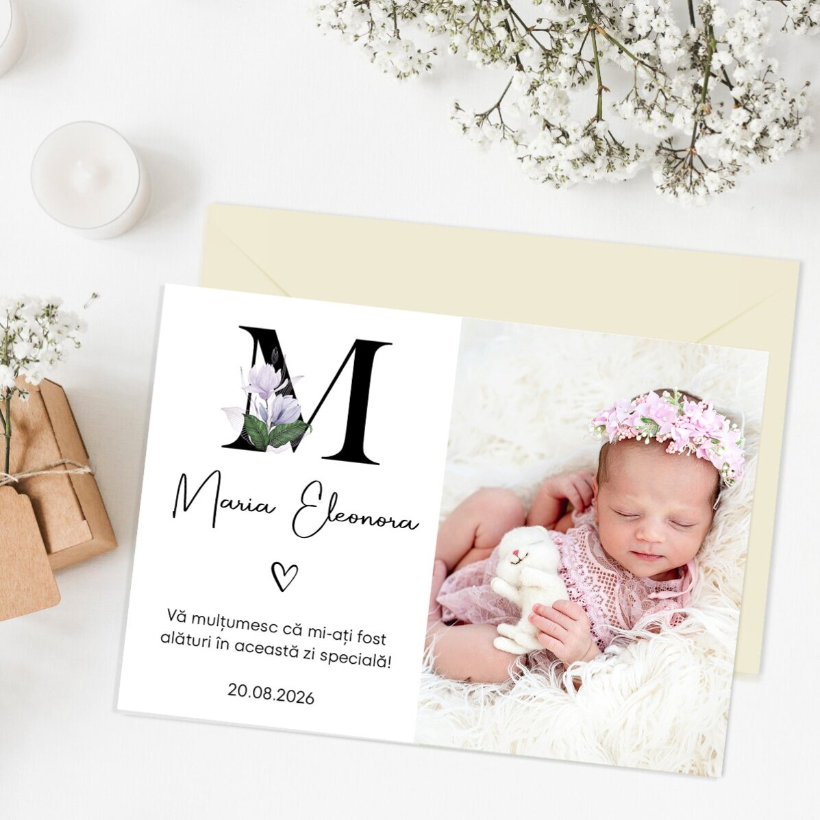 Personalised 10x7 cm magnet with a photo and text – Christening keepsake