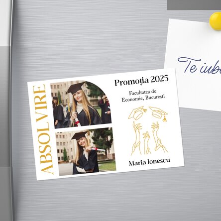 Magnet 15x10 cm personalizat cu 2 poze și text - Absolvire