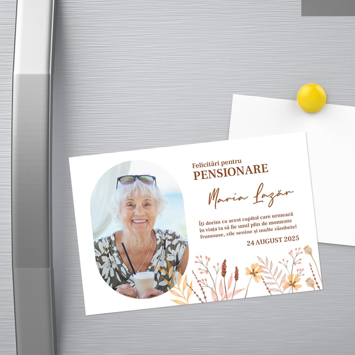 Magnet 15x10 cm personalizat cu o poză și text - Pensionare