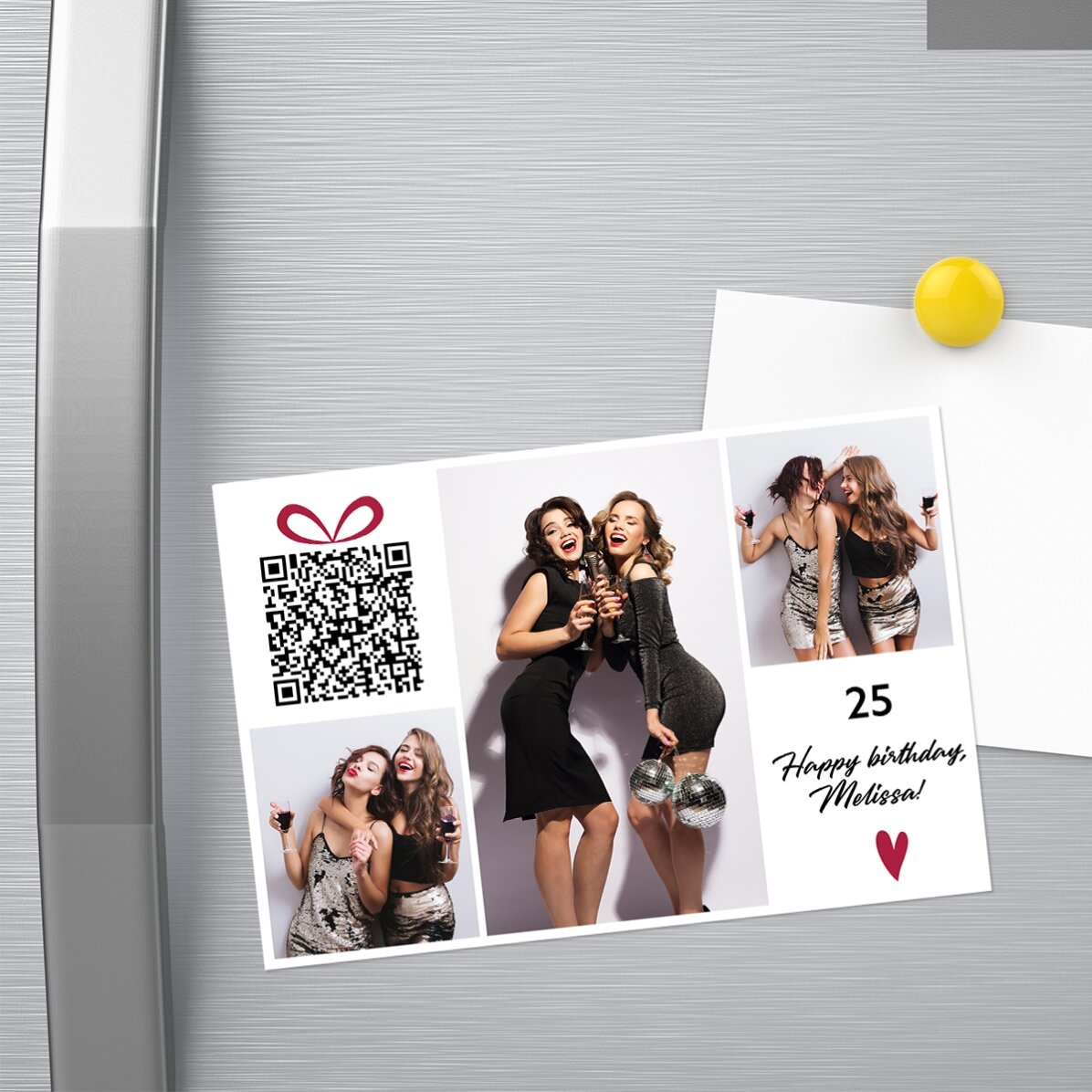 Magnet 15x10 cm personalizat cu text, poze și cod QR - Happy birthday!