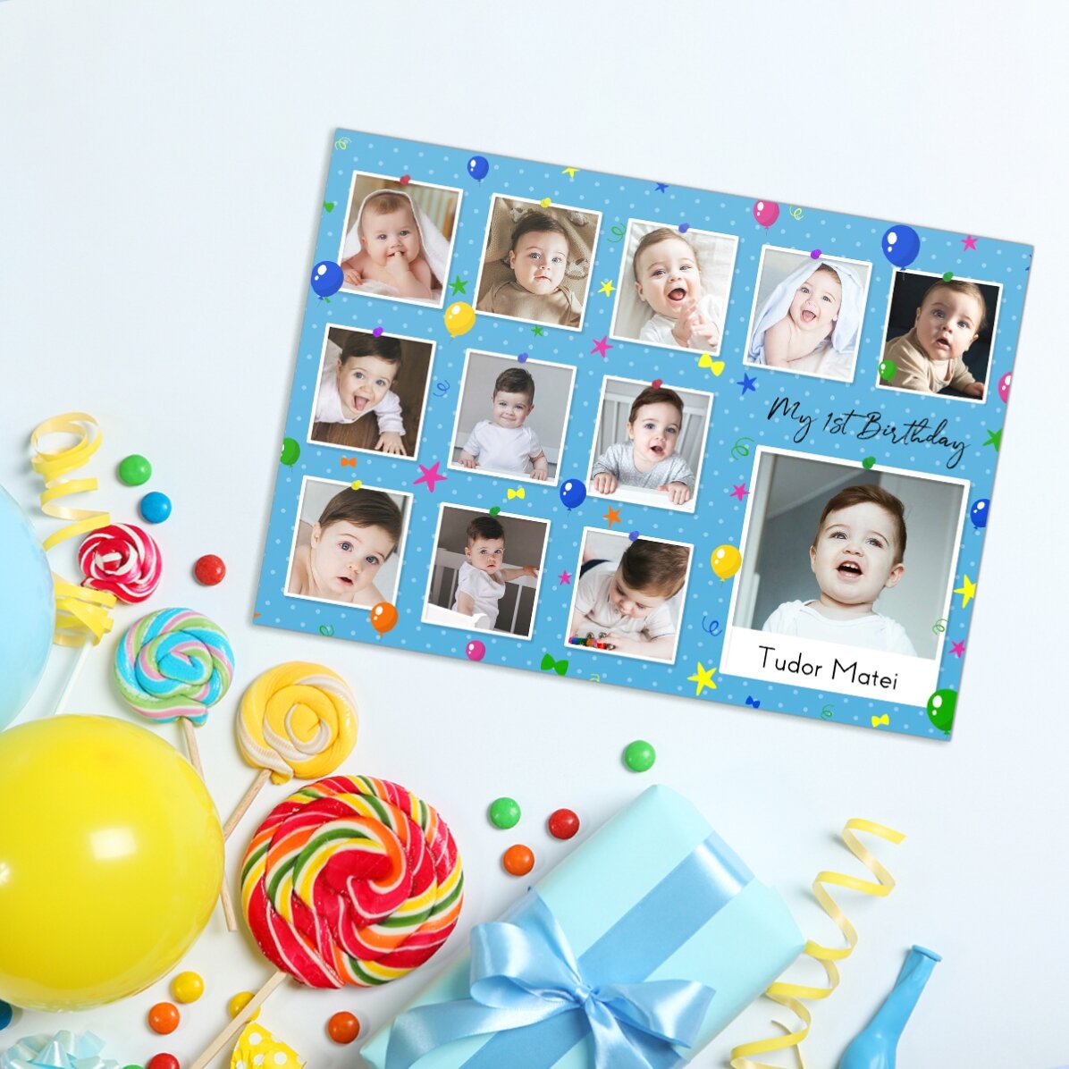 Magnet 18x13cm personalizat cu poze și text - My first birthday