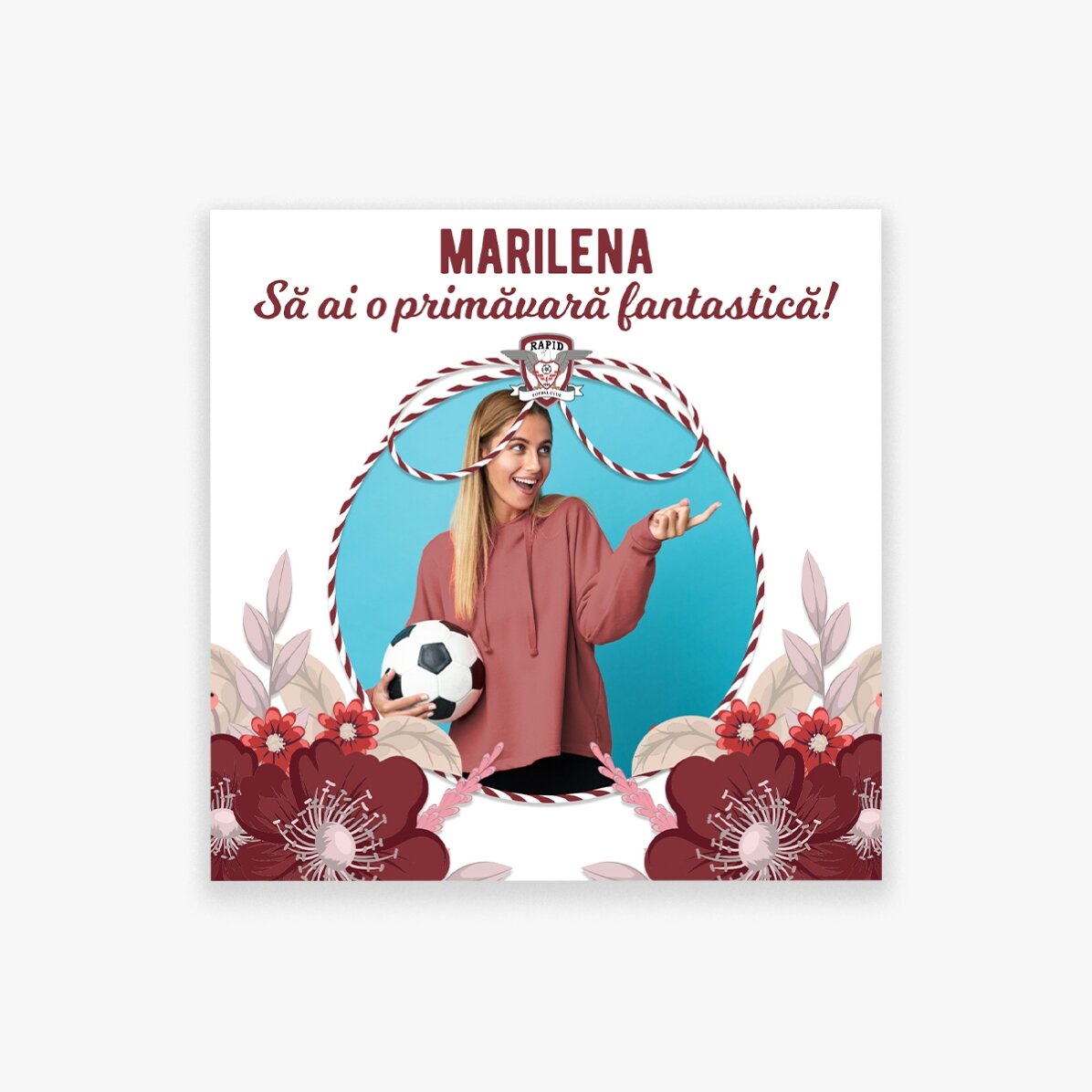 Magnet FC Rapid 10x10 personalizat cu nume și mesaj - Mărțișor