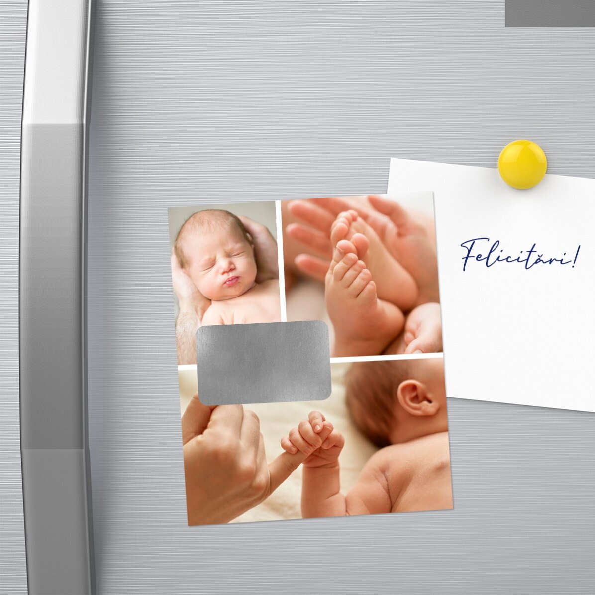 Magnet răzuibil 10x12 cm personalizat cu 3 poze și mesaj