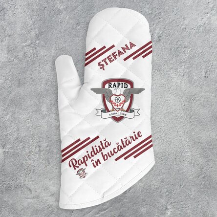 Mănușă de bucătărie FC Rapid personalizată cu nume și mesaj