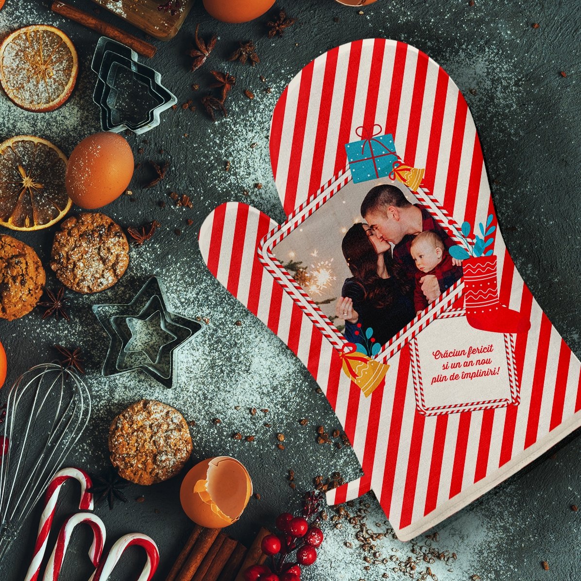 Mănușă de bucătărie personalizată cu poză și text - Candy Cane