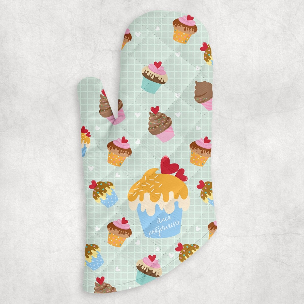 Mănușă de bucătărie personalizată cu text - Cupcake
