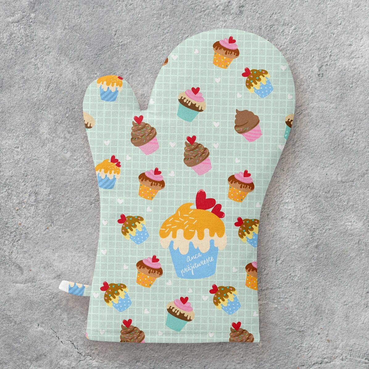 Mănușă de bucătărie personalizată cu text - Cupcake