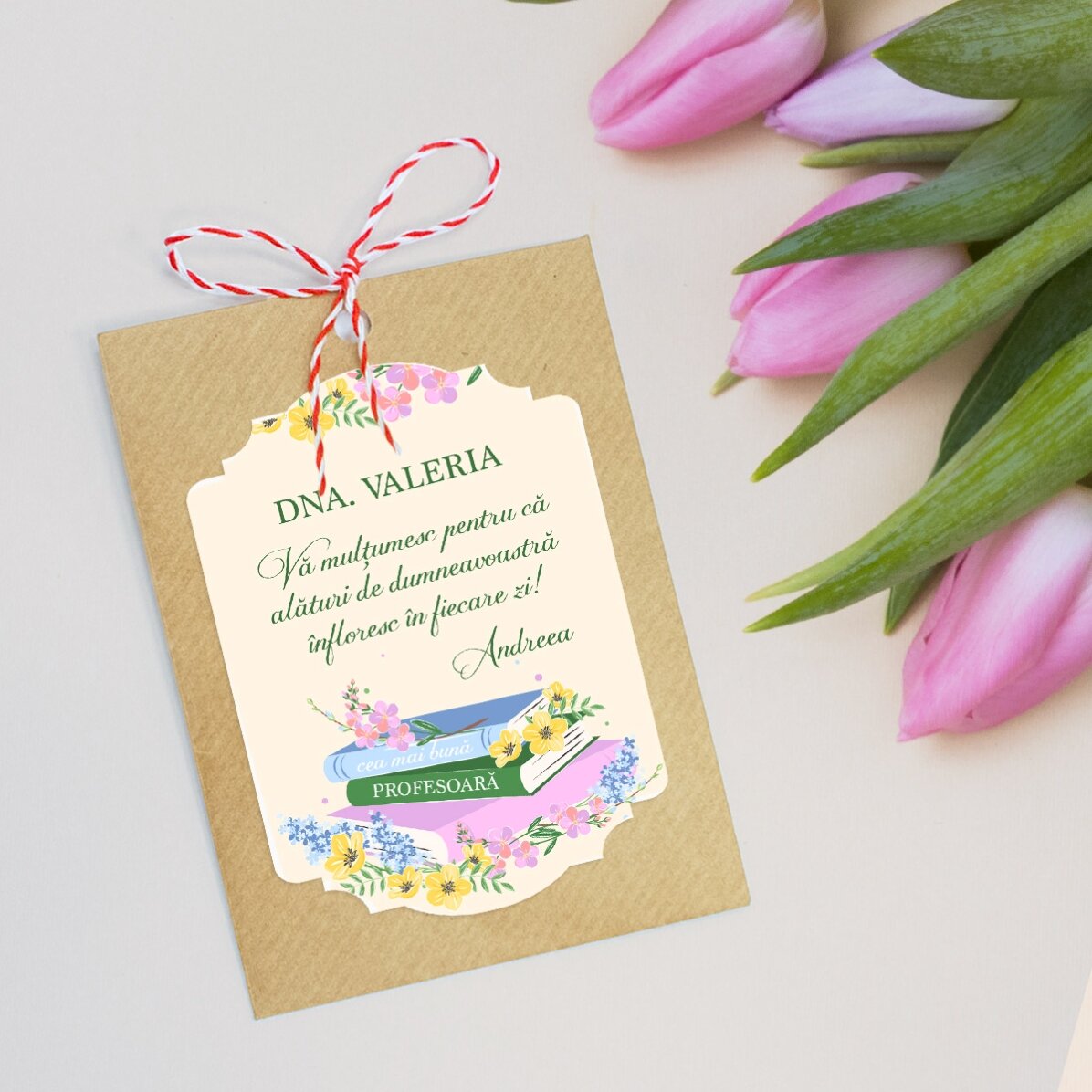 Mărțișor plantabil personalizat cu mesaj pentru profesoare