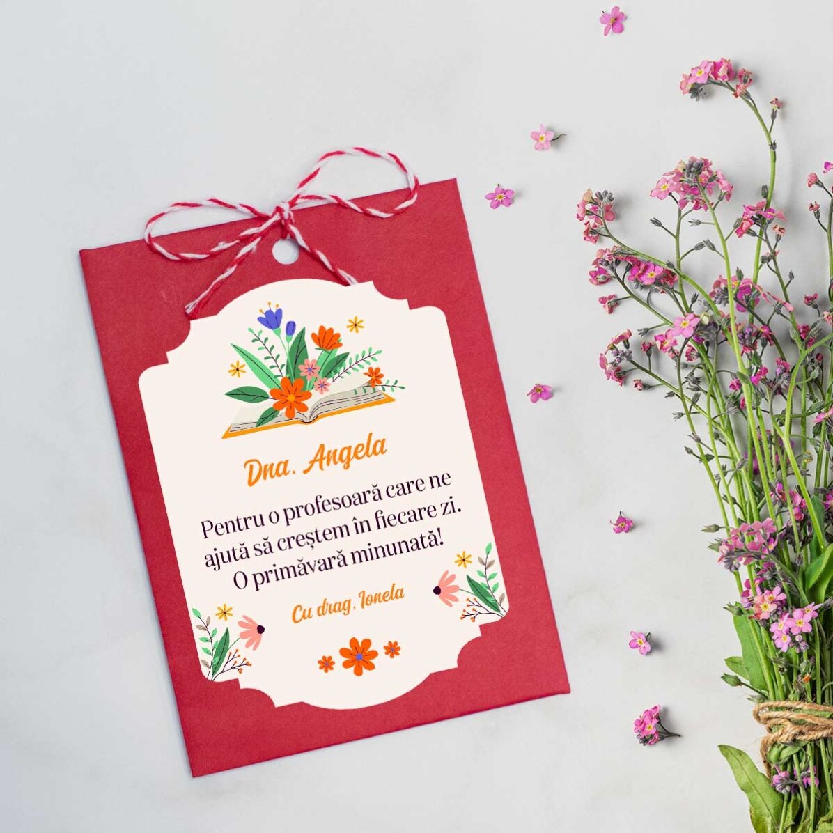 Mărțișor plantabil personalizat cu text pentru profesoare