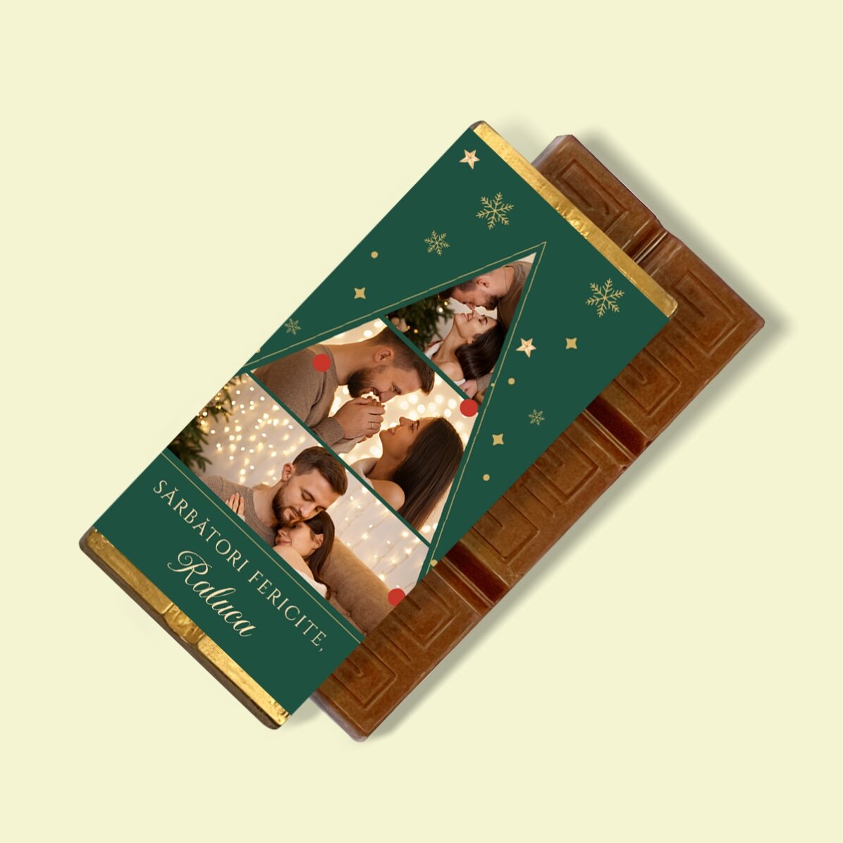 Mini chocolate bar personalised with 3 photos and message - Christmas tree