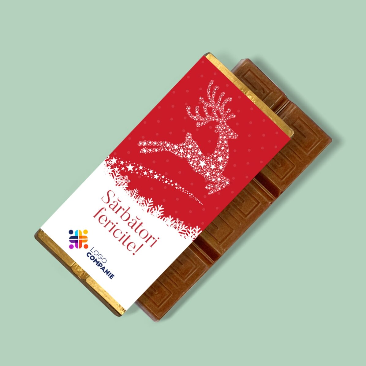 Mini tabletă de ciocolată personalizată cu logo și mesaj - Magia Crăciunului