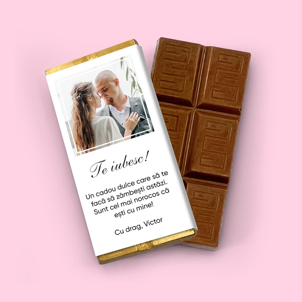 Mini tabletă de ciocolată personalizată cu o poză și mesaj