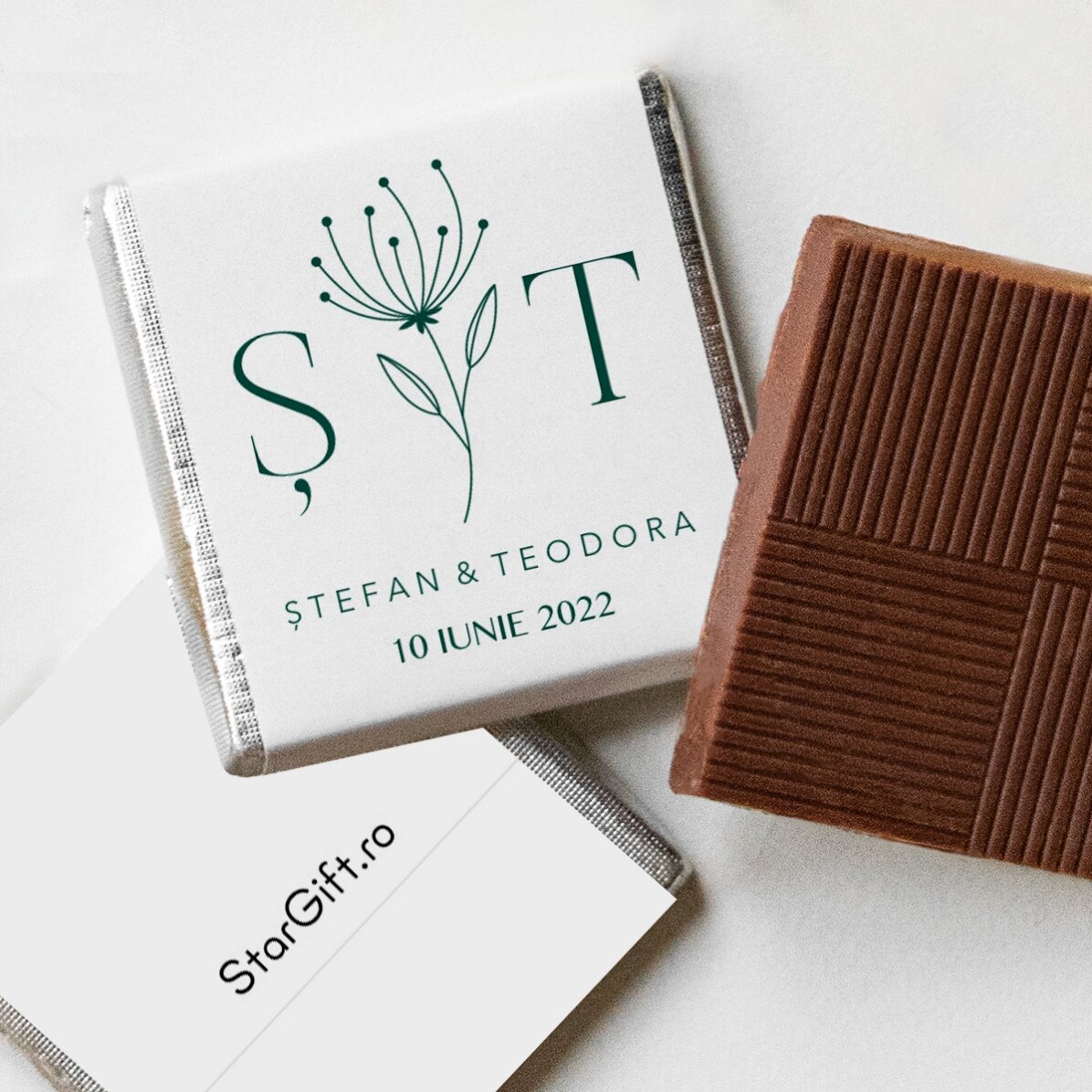 Mini ciocolată mărturie de nuntă personalizată cu text - Elegant