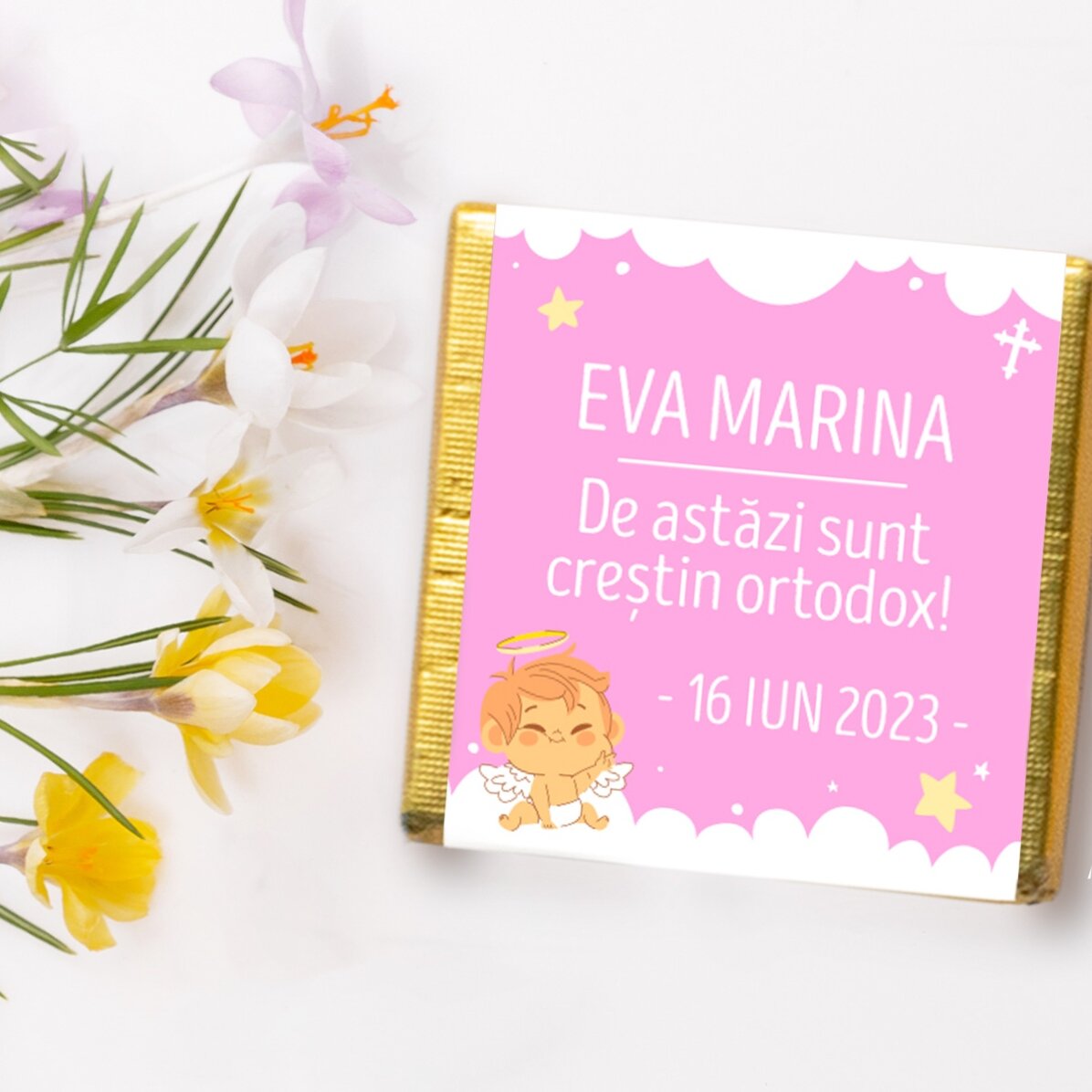 Mini ciocolată mărturie personalizată cu mesaj - de astăzi sunt creștin