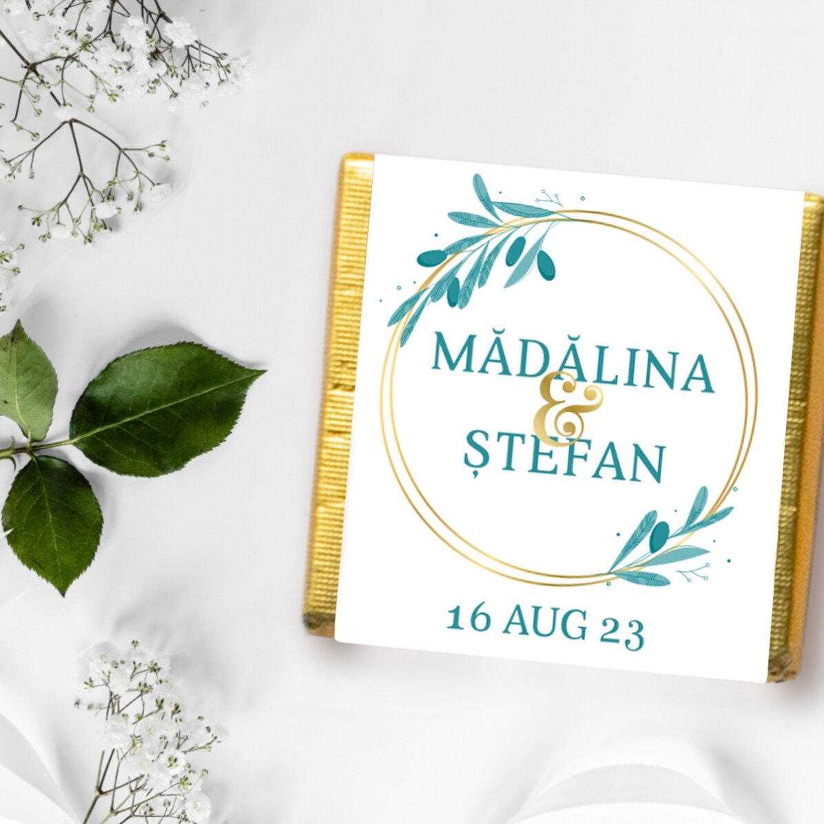 Mini ciocolată mărturie personalizată cu mesaj - Elegant