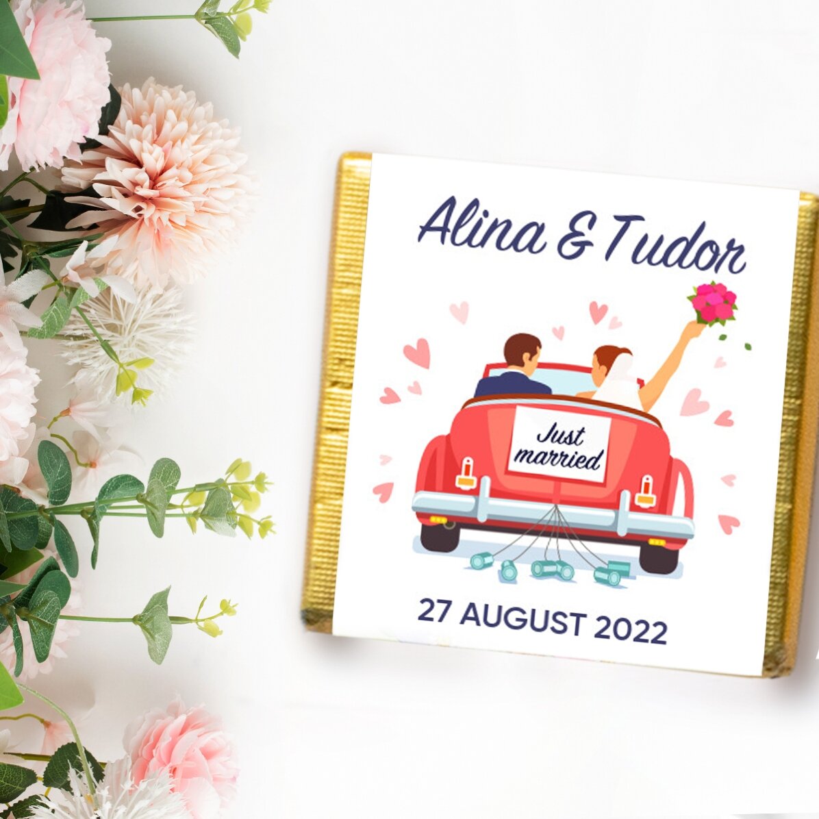 Mini ciocolată mărturie personalizată cu text - Just married